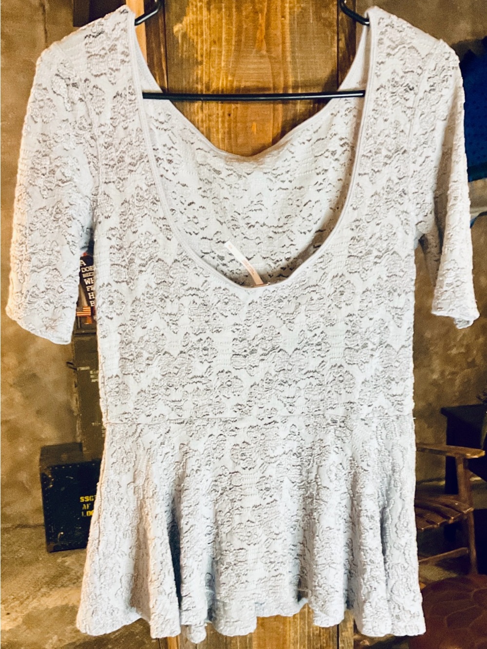 Free People Lavender/Gray Lace Peplum Top
